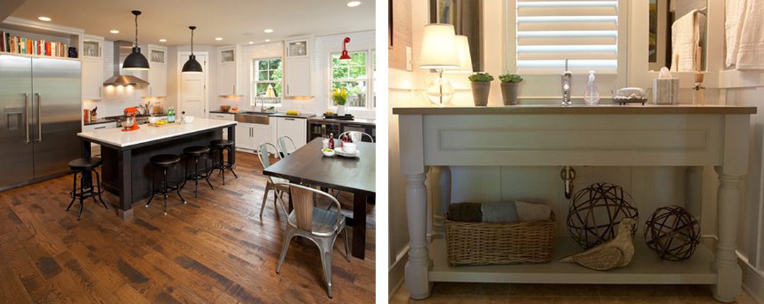 distressed wood flooring in kitchen