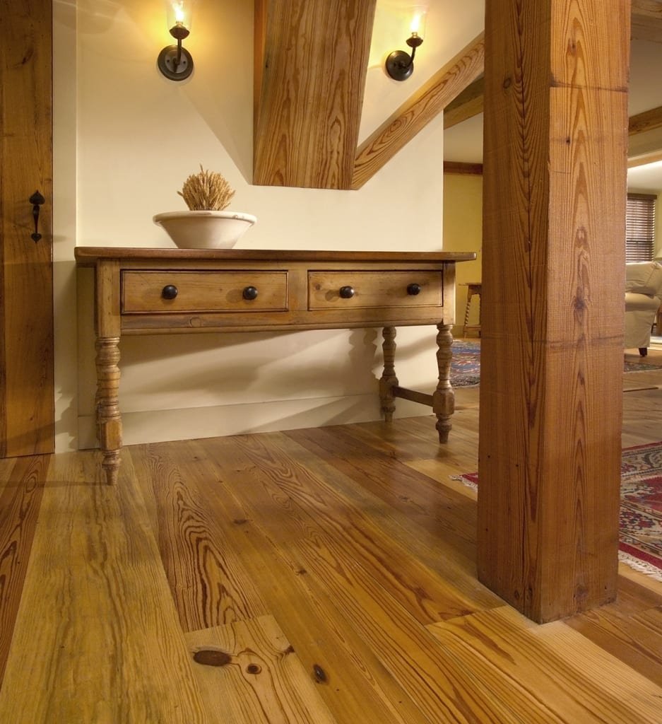 reclaimed heart pine in entry way