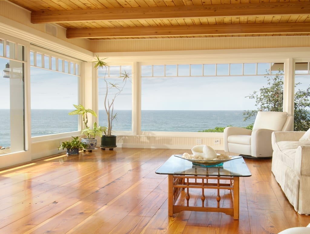 reclaimed heart pine flooring in beach house
