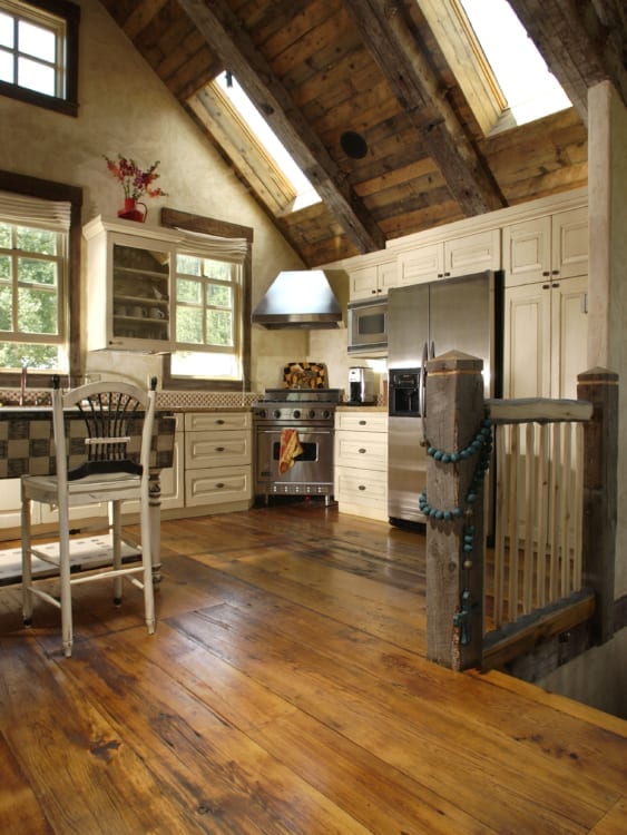 rustic kitchen with medium brown floor