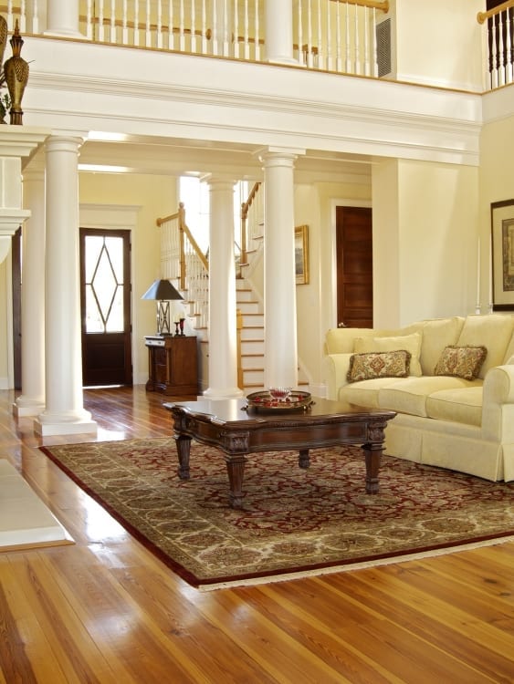 heart pine flooring in grand room
