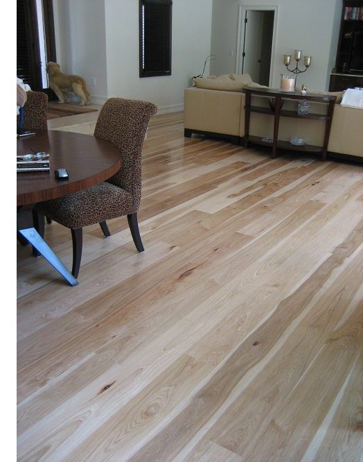 An open concept living space with wide plank flooring
