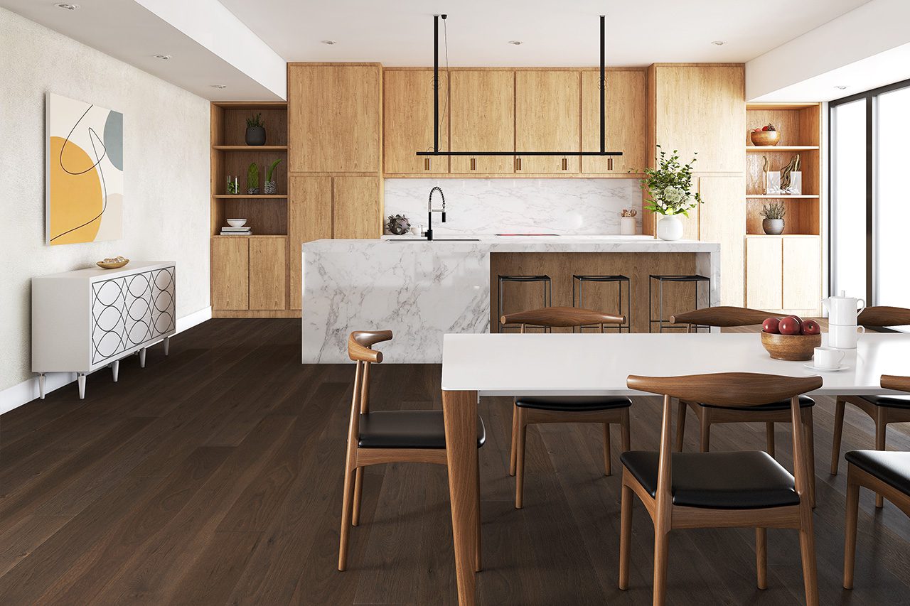 dark floor contemporary kitchen