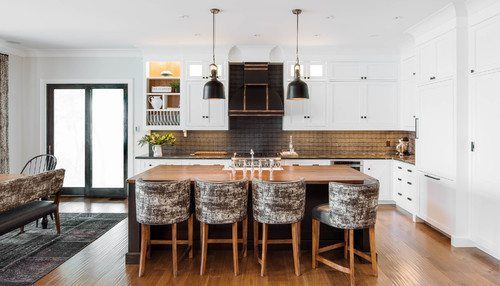 Dark Wood Floor In Transitional Kitchen