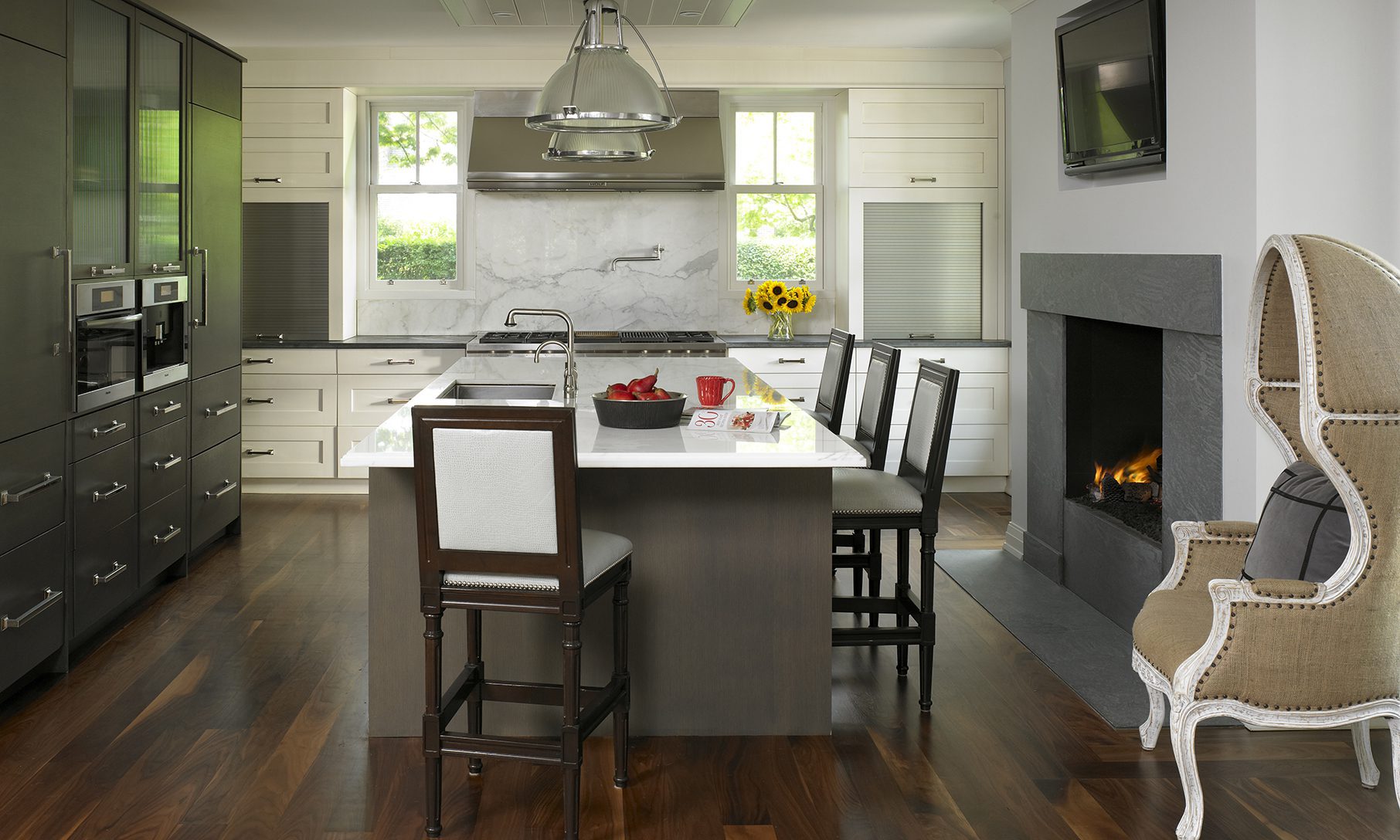 dark wood flooring in kitchen